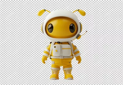 Cute Yellow Robot Astronaut Mascot 3D Render Digital Art image