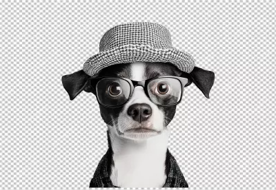 Fashionable Dog in Houndstooth Hat and Glasses Looking at Camera image