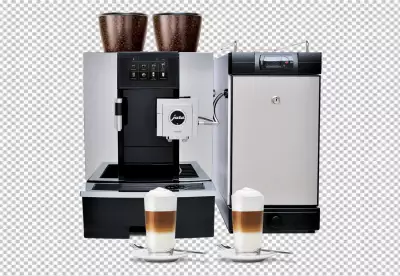 Hands installing filter into coffee maker transparent background 