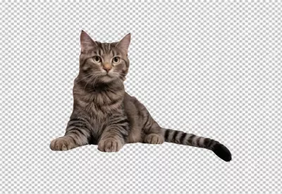 Adorable Tabby Kitten Lying Down Posing Gracefully with Striking Eyes image