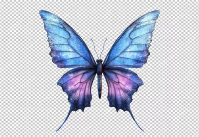 Vibrant Iridescent Blue and Purple Butterfly Digital Art PNG for Creative Projects image