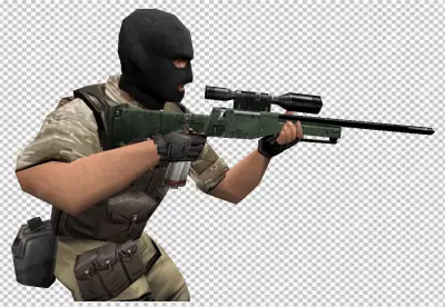 Front view soldier wearing camouflage equipment transparent BG