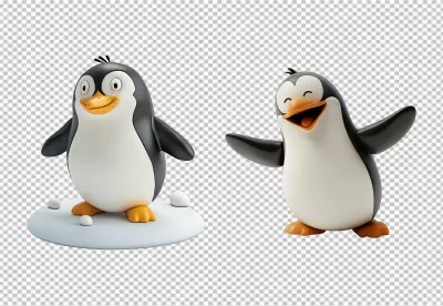 Two Cute 3D Cartoon Penguins Posing Happily on White Background image