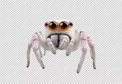 Adorable White Jumping Spider with Expressive Orange Eyes image