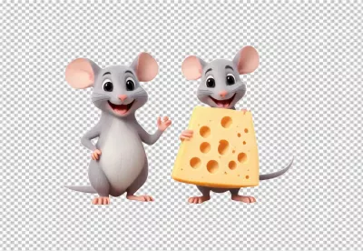 Two Adorable Cartoon Mice Characters, One Waving and the Other Presenting a Large Wedge of Swiss Cheese image