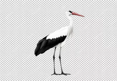 Elegant White Stork Standing Gracefully Bird Illustration PNG image