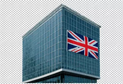 Modern Glass Building with Waving Union Jack Flag: Great Britain Business and Diplomacy image