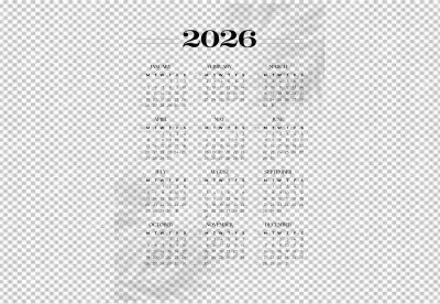 Elegant 2026 Annual Calendar Grid with Minimalist Design on Black Background image