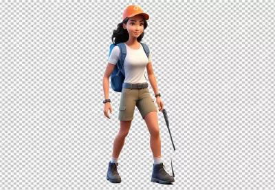 3D animated young woman hiker ready for adventure with backpack and trekking pole image