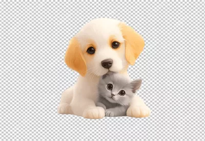 Adorable Puppy and Kitten Friends PNG Cutout for Cute Pet Designs image