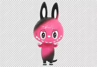 Vibrant Pink and Black Monster Bunny Collectible Figure with Starry Eyes image