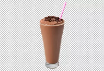 Delicious Chocolate Milkshake Topped with Shavings and Pink Straw on Transparent Background image
