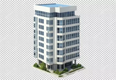 Modern Multi-Story Commercial Building with Glass Facade on White Background image