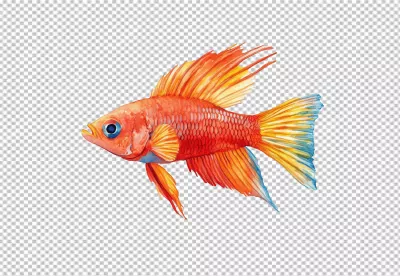 Vibrant Watercolor Red and Orange Fish Illustration for Aquatic Designs image