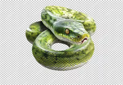Realistic Green Coiled Snake PNG Cutout for Wildlife Designs image