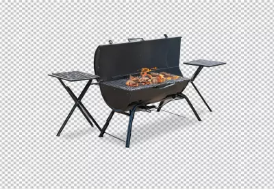 Charcoal Barbecue Grill with Sizzling Meat and Flames Ready for Outdoor Cooking image