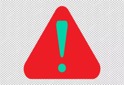 Red triangle warning sign with teal exclamation mark