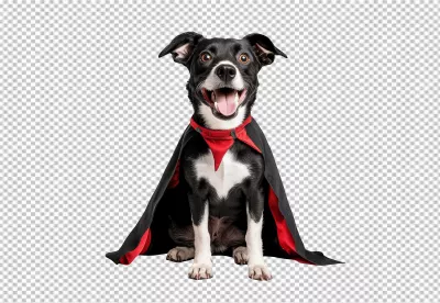 Cute Vampire Dog Wearing Dracula Cape for Halloween Fun Transparent PNG image
