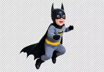 Adorable Baby Boy in Classic Batman Superhero Costume Leaping with Joyful Expression image