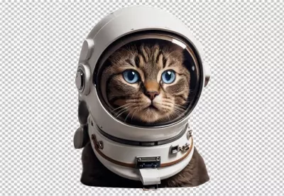 Adorable Tabby Cat with Bright Blue Eyes in Astronaut Helmet image