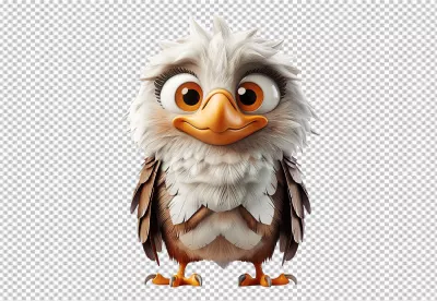 Adorable Cartoon Eagle with Big Eyes and Fluffy Feathers PNG image