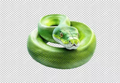 Vibrant Green Snake Coiled and Ready for Action PNG Cutout for Wildlife Designs image