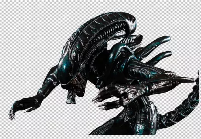 Close-up of Detailed Xenomorph Statue Head and Torso Dark Lighting
