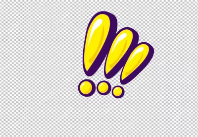 Three yellow exclamation points with purple outlines on black background