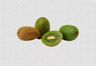 Fresh Ripe Kiwi Fruits Whole and Halved Displayed on White Background image