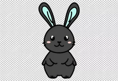 Adorable Black Cartoon Bunny Illustration with Cute Pink Cheeks and Blue Ears image