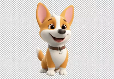 Cute Smiling Cartoon Dog Character with Brown Collar and Playful Expression image
