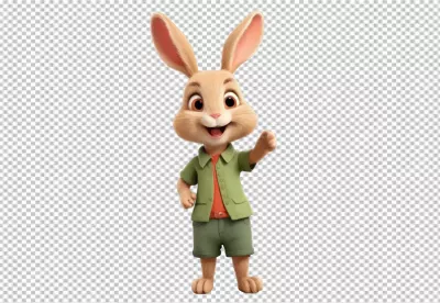 Joyful Cartoon Rabbit Mascot in Adventure Attire Pointing Confidently Ahead with a Smile image