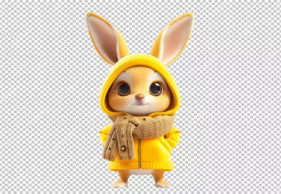 Adorable Bunny Character Wearing Yellow Hoodie and Scarf Happy Smile Stock Image image