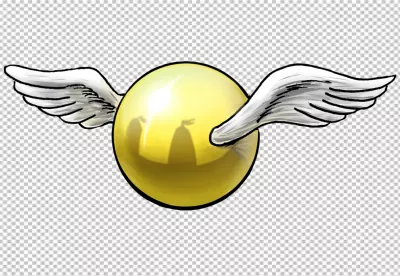 Magical Golden Snitch with Elegant White Wings Floating on Black Background image