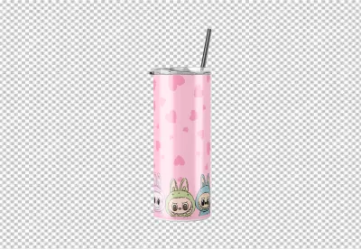 Pink Heart Pattern Tumbler with Whimsical Bunny Monster Character Design image