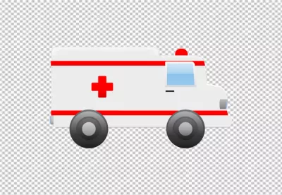 Side View of White Ambulance with Red Cross and Lights
