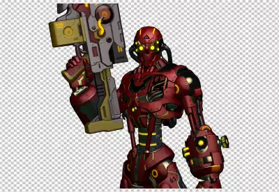 A robot with a red and green lights on 