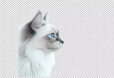 Beautiful White Cat with Piercing Blue Eyes Looking Forward PNG Cutout image