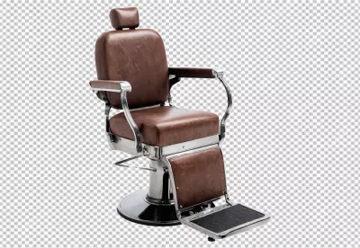 Classic Vintage Barber Chair with Brown Leather Upholstery and Chrome Accents image