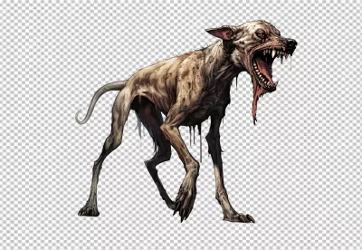 Menacing Zombie Dog Snarling for Horror Design PNG image