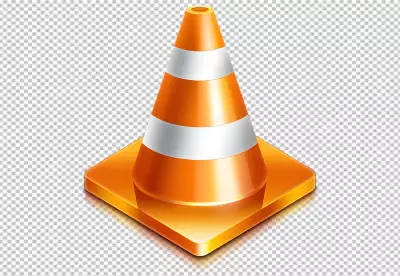 Realistic orange plastic striped traffic cone transparent background 