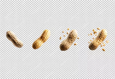 Dynamic Peanuts Falling and Whole with Kernels PNG Cutout for Healthy Snack Design image
