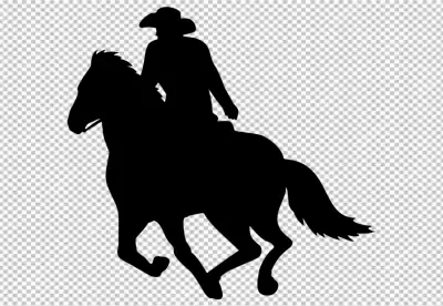 Cowboy silhouette with horse against  transparent background 