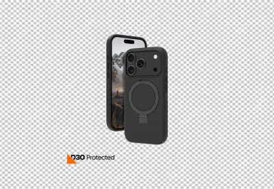 Black iPhone 15 Pro Max in Protective Case with Magnetic Ring Stand image