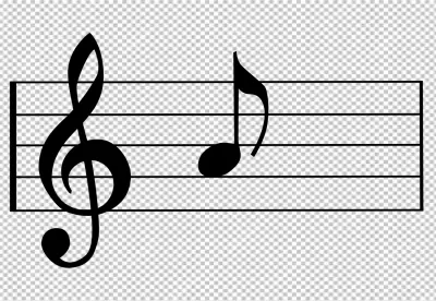 Treble clef and a single eighth note on a four line music staff
