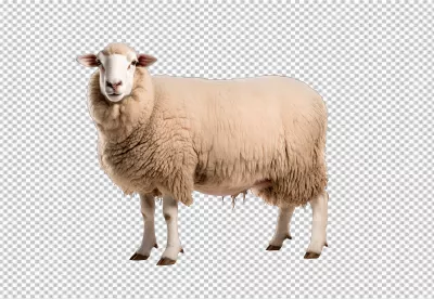 Adorable White Fluffy Domestic Sheep Standing Full Body Cutout PNG Image image