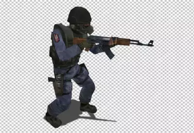 Serious brave soldier in military uniform and sunglasses is aiming with his gun PNG