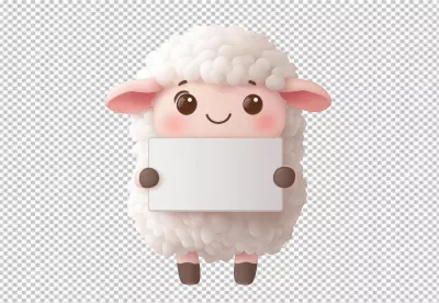 Cute Fluffy Sheep Holding Blank White Signboard for Message and Promotion Design image