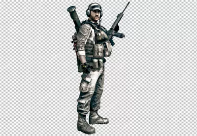 Fully Equipped Combat Soldier in Desert Camouflage with Rifle and Rocket Launcher image