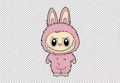 Whimsical Pink Bunny-Eared Monster with Playful Toothy Grin Cartoon Illustration image